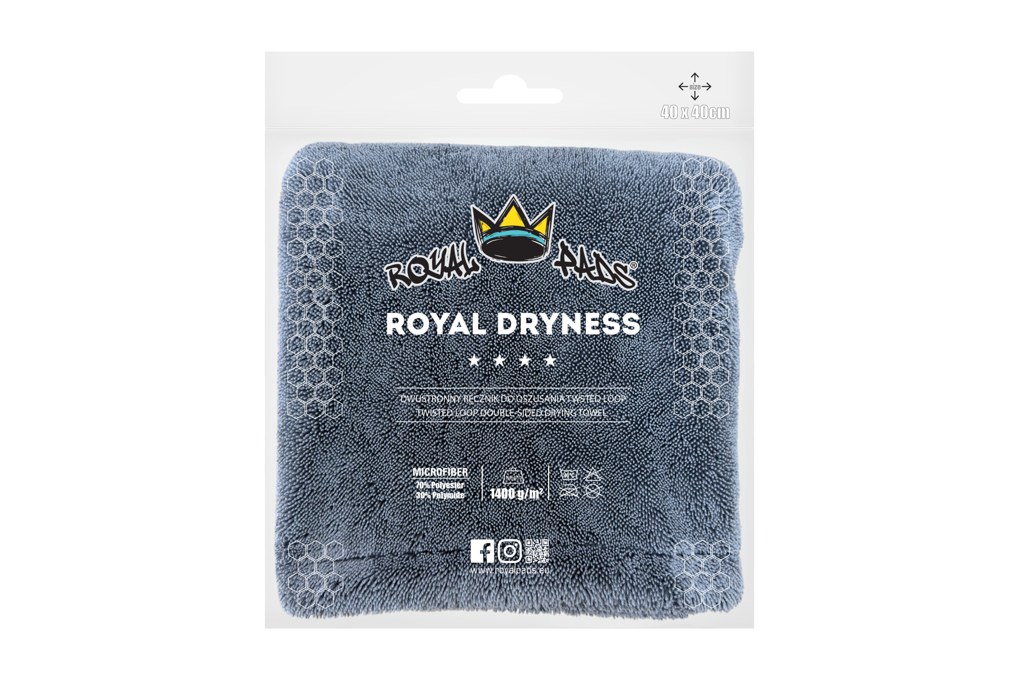 royal-dryness-40x40cm-002_big Royal Dryness 1400GSM 40x40CM Szary - ręcznik do osuszania auta