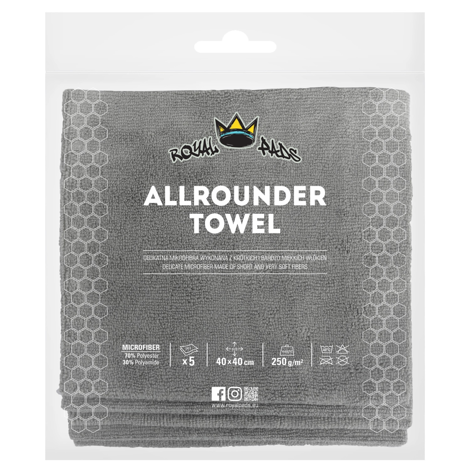 1500x1500-product-media-45001-46000-allrounder_big Royal Pads Allrounder Towel 40x40cm 5szt - zestaw bezszwowych mikrofibr 250gsm
