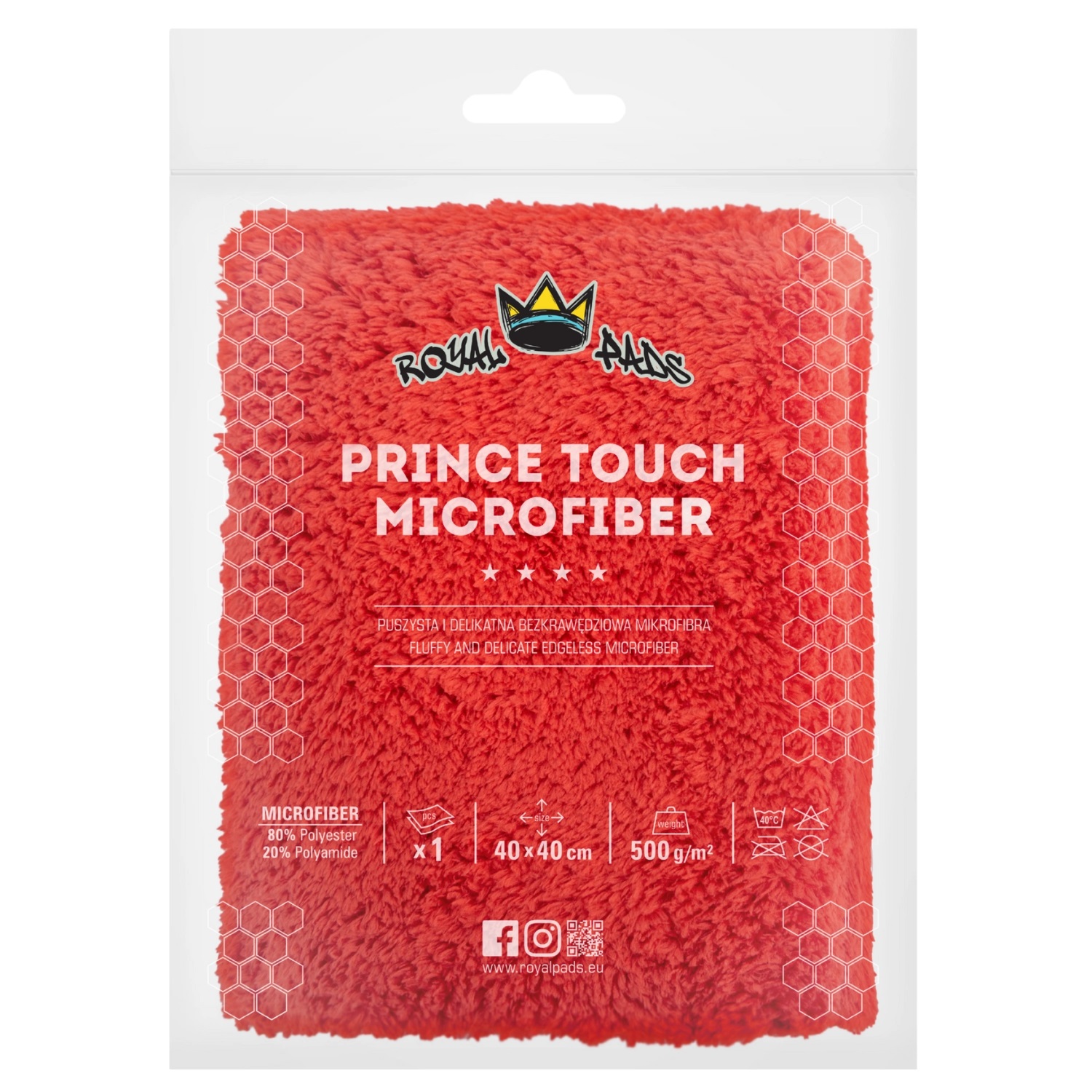1500x1500-product-media-45001-46000-princered_big Royal Pads Prince Touch Microfiber 40x40cm Red - puszysta bezkrawędziowa czerwona mikrofibra