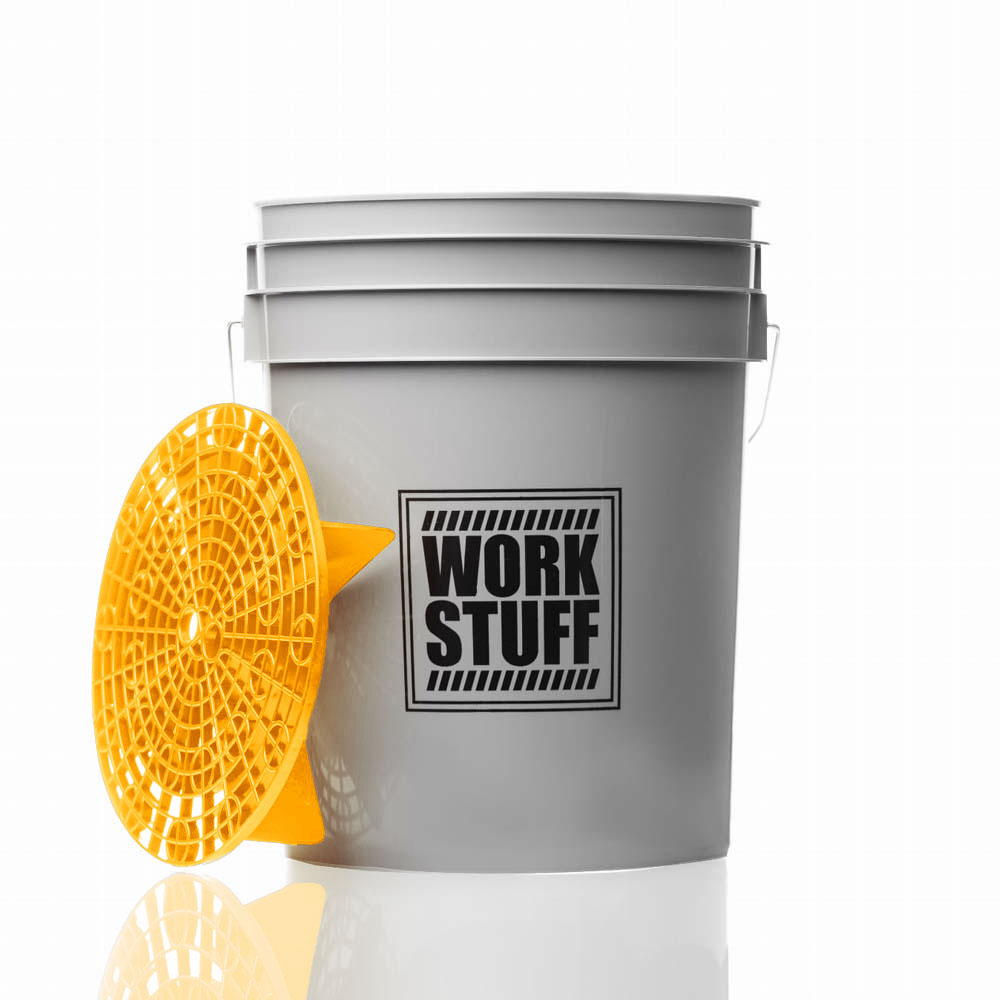 work-stuff-detailing-bucket-grey-wheels-yellow_big Work Stuff Detailing Bucket Grey Wheels + Separator - szare wiadro detailingowe z separatorem brudu