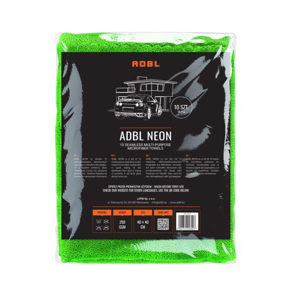 ADBL Neon - zestaw uniwersalnych bezszwowych ręczników z mikrofibry - 40x40cm 250 gsm - 10 szt.