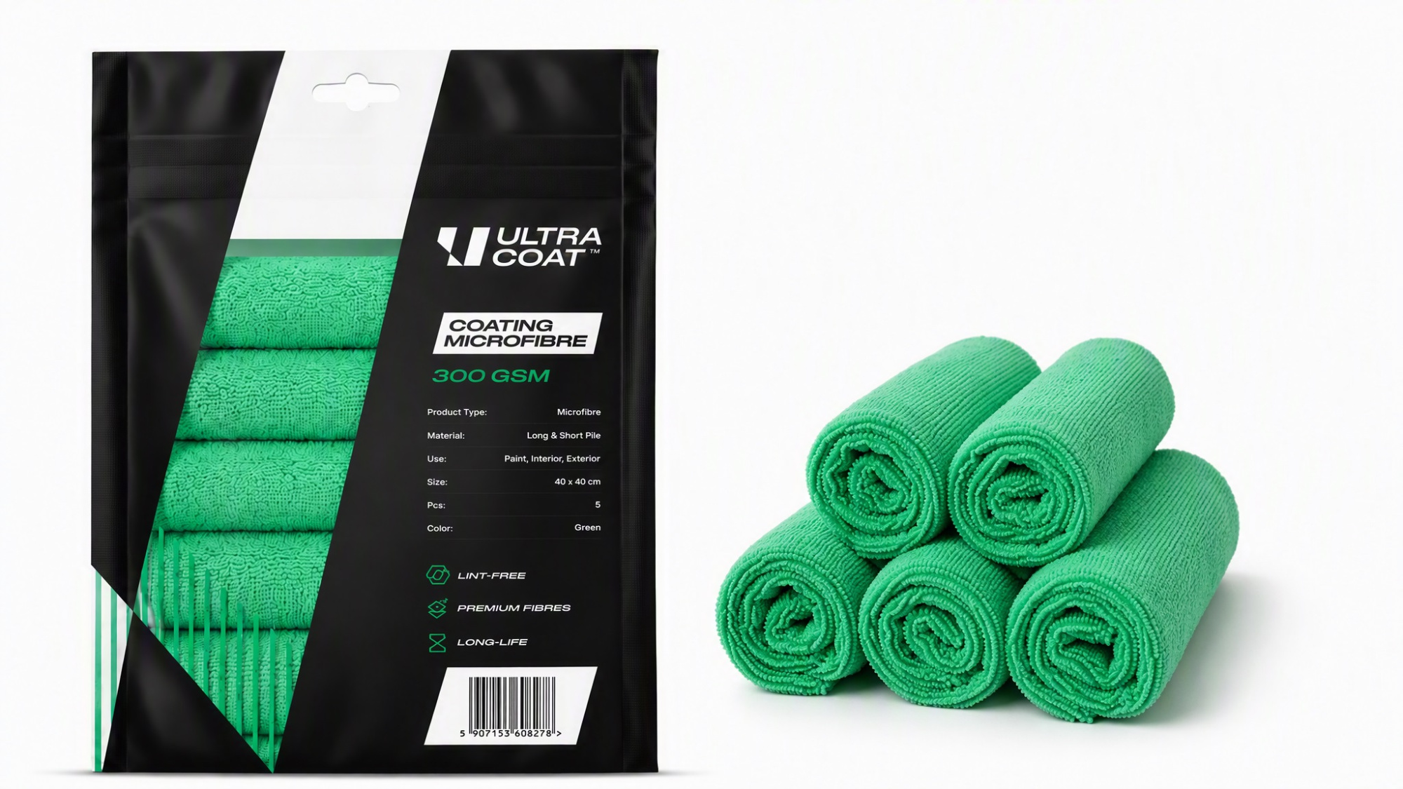 ultracoat-coating-microfibre-green-5-pack_big Ultracoat Coating Microfibre Green 5-pack - Dwustronna mikrofibra do docierania powłok i dopracowania końcowego efektu.